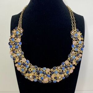 Talbots Pink, Blue, and Gold Bib Cabachon Statement Necklace | NWOT